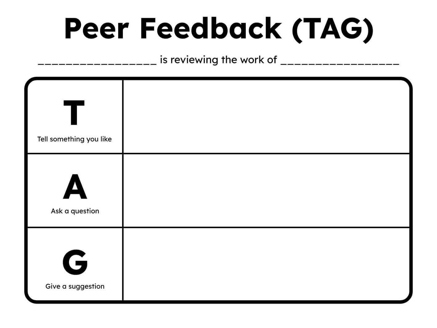 Peer feedback TAG template